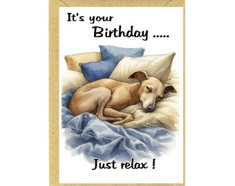 Biglietto Auguri Compleanno Per Amanti Dei Cani – Ritratto Levriero Con Stampe Di Zampe, 15,2x20,3 Cm Con Busta