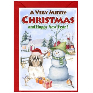 Shih Tzu Hunde Weihnachtskarte, 15 x 10 cm, innen leer - mit Umschlag.  Perfekter Artikel für jeden Hundeliebhaber