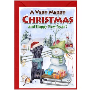 Schwarzer Labrador Retriever Weihnachtskarte, 15 x 10 cm Innen leer - mit Umschlag.  Perfekter Artikel für jeden Hundeliebhaber