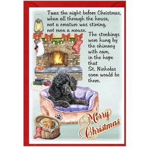 Carte de Noël noire chien caniche (6 x 4 po.) vierge à l'intérieur - avec enveloppe. Article parfait pour tous les amoureux des chiens