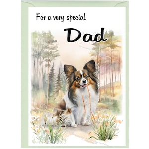 Papillon (Butterfly) Dog Blank Card /Notelet for DAD (6" x 4") with Envelope - Ideal for Father's Day, Birthday, etc.