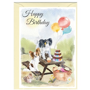 "Papillon (Schmetterling) Hund ""Happy Birthday"" - Karte (15 cm x 10 cm) mit Umschlag." Leer innen für Ihre eigene Nachricht. Perfekt für jeden Hundefreund