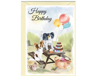 Papillon (Butterfly) Dog "Happy Birthday" Card (6"x 4") with Envelope. Blank inside for your own message. Perfect for any dog lover