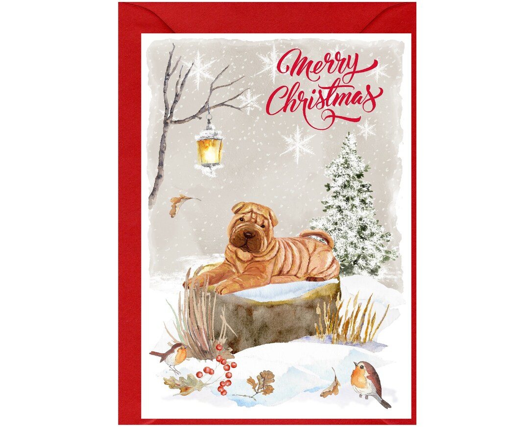 Shar Pei Dog Christmas Card (6" X 4") Blank Inside - With Envelope ...