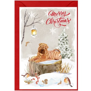 Carte de Noël Shar Pei Dog (6 x 4 po.) vierge à l'intérieur - avec enveloppe. Article parfait pour tous les amoureux des chiens