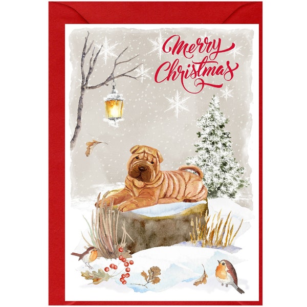 Shar Pei Dog Christmas Card (6" x 4") Blank inside - with Envelope.  Perfect item for any Dog Lover