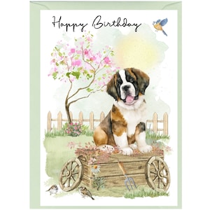 Bernhardiner Hund ""Happy Birthday"" - Karte 15 x 10 cm mit Umschlag." Leer innen für Ihre eigene Nachricht. Perfekt für jeden Hundefreund