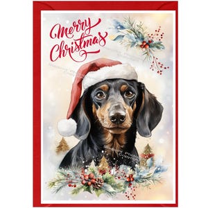 Dackel Weihnachtskarte (15 x 10 cm) Blanko - mit Umschlag. Perfekter Artikel für jeden Hundeliebhaber