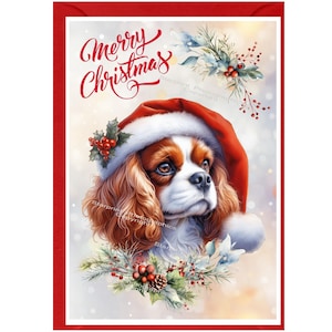 Carte de Noël pour chien Cavalier King Charles Spaniel (Blenheim) (6 x 4 po.) vierge à l'intérieur - avec enveloppe.  Article parfait pour tous les amoureux des chiens