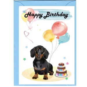 Carte « Joyeux anniversaire » chien teckel au poil lisse (6 x 4 po.) avec enveloppe - Vierge à l'intérieur pour votre propre message. Parfait pour tous les amoureux des chiens.