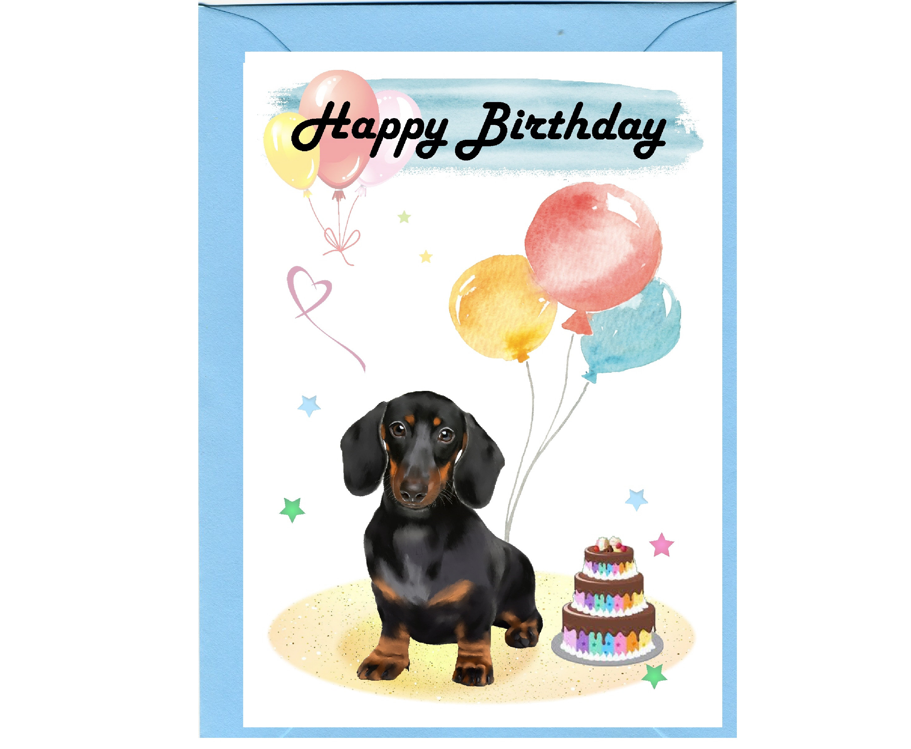 Dachshund Smooth Haired Dog "Happy Birthday" Card (6" x 4") with Envelope - Blank inside for your own message. Perfect for any dog lover.