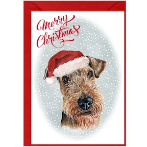 Weihnachtskarte mit Airedale-Terrier-Hund (15,2 x 10,2 cm), innen unbeschriftet – mit Umschlag. Perfekter Artikel für jeden Hundeliebhaber
