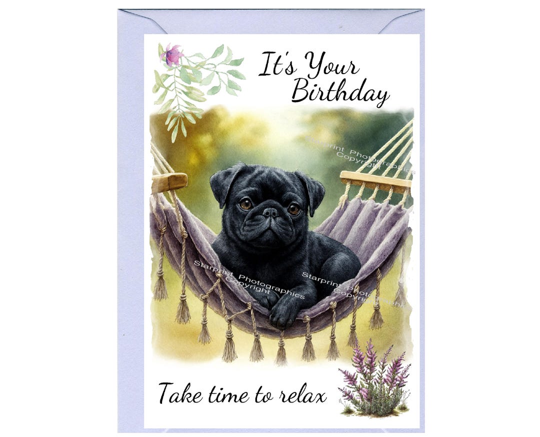Pug (black) Dog "birthday" Card (6" X 4") With Envelope - Blank Inside ...