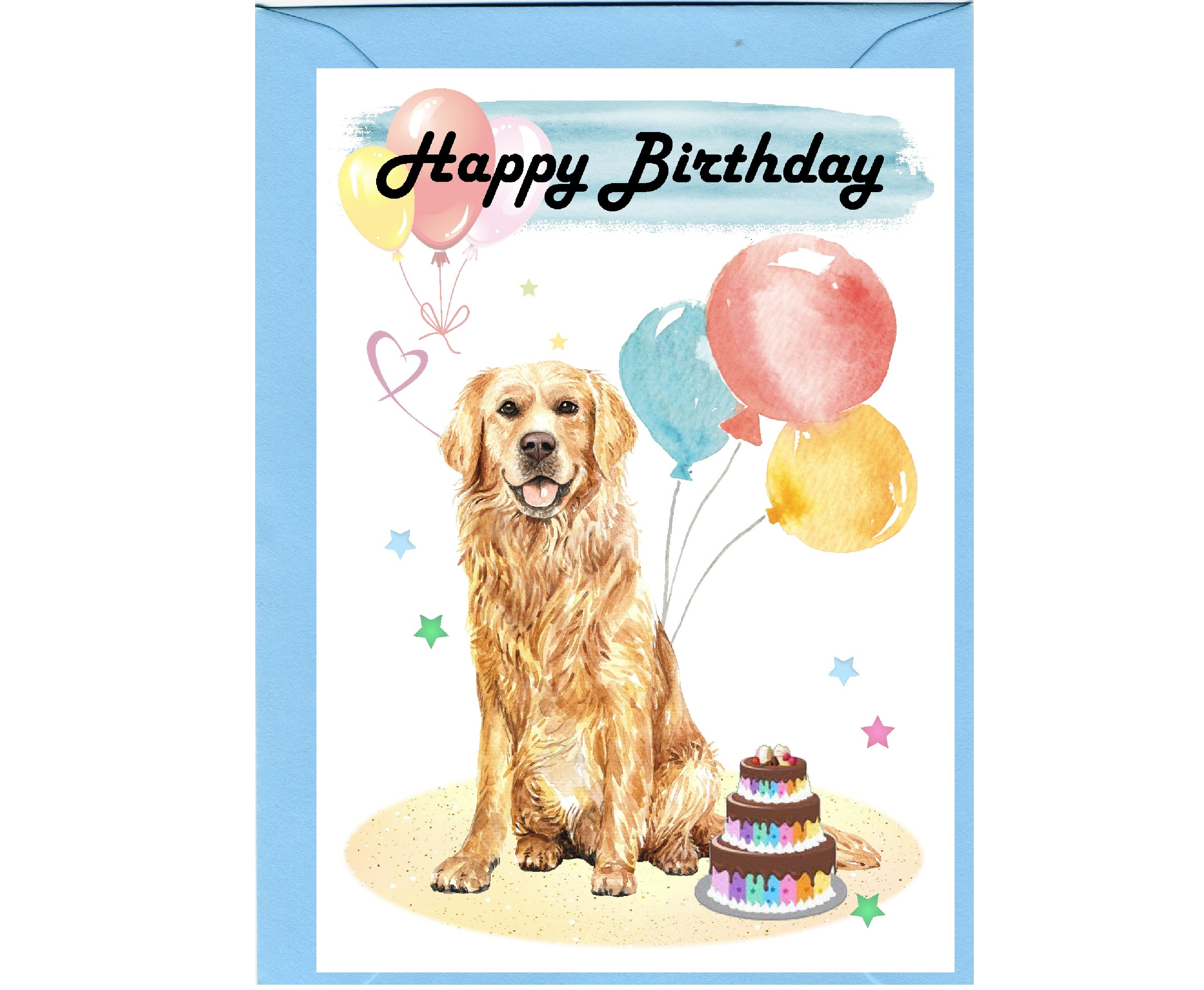 Golden Retriever Dog "Happy Birthday" Card (6" x 4") with Envelope - Blank inside for your own message. Perfect for any dog lover
