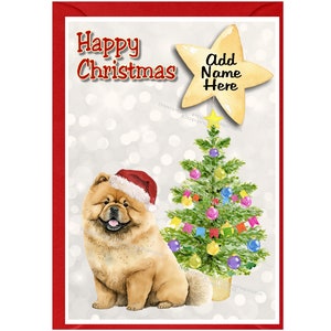 Cartão de Natal personalizado para cachorro Chow Chow (15 cm x 10 cm), em branco por dentro - com envelope. Item perfeito para qualquer amante de cães.