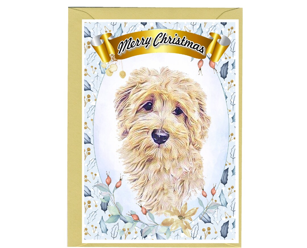 Golden Doodle Dog Christmas Card (6" X 4") Blank Inside - With Envelope ...