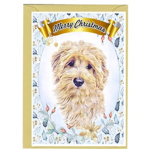 Golden Doodle Hunde-Weihnachtskarte, 15 x 10 cm, innen leer - mit Umschlag.  Aufdruck des Labradoodle / Golden Doodle.