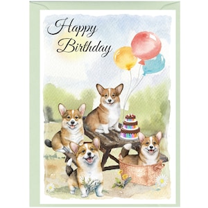 Carte « Joyeux anniversaire » chien corgi (6 x 4 po.) avec enveloppe. Blanc à l'intérieur pour votre propre message. Parfait pour tous les amoureux des chiens