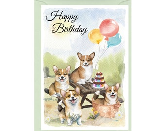Corgi Dog "Happy Birthday" Card (6"x 4") with Envelope. Blank inside for your own message. Perfect for any dog lover