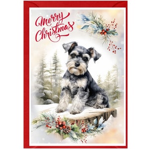 Tarjeta de Navidad para perros Schnauzer miniatura (6" x 4") Interior en blanco - con sobre. Artículo perfecto para cualquier amante de los perros.