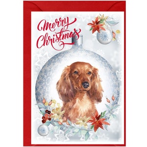 Dackel Weihnachtskarte (15 x 10 cm) Blanko, mit Umschlag.  Perfekter Artikel für jeden Hundeliebhaber