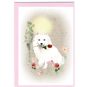 Tarjeta en blanco con diseño de perro Spitz japonés (15 x 10 cm) con sobre: Día de la Madre, San Valentín, cumpleaños, etc. Artículo perfecto para cualquier amante de los perros