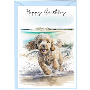 Carte « Joyeux anniversaire » Cockapoo / Doodle Dog (6 x 4 po.) avec enveloppe - Vierge à l'intérieur pour votre propre message. Parfait pour tous les amoureux des chiens