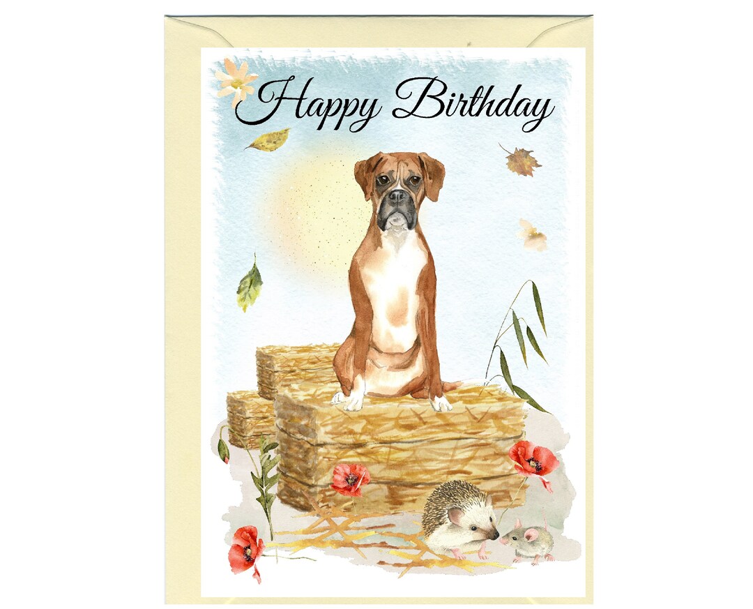 Boxer Dog "happy Birthday" Card (6"x 4") With Envelope. Blank Inside ...