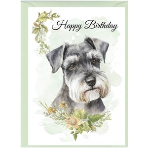 Miniature Schnauzer Dog &quot;Happy Birthday&quot; Card (6&quot; x 4&quot;) with Envelope - Blank inside for your own message. Perfect for any dog lover