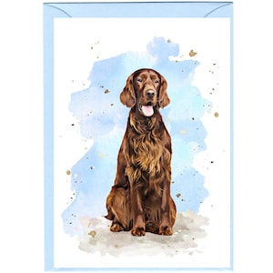 Gepersonaliseerde Ierse Rode Setter Hond Wenskaart /Notelet (6" x 4") met envelop. Kan indien gewenst leeg gelaten worden