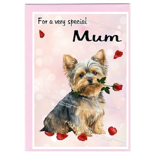Tarjeta/nota en blanco de perro Yorkshire Terrier/Yorkie para MAMÁ (6" x 4") con sobre: ideal para el Día de la Madre, cumpleaños, etc.