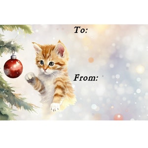 Kitten / Cat Christmas Gift Labels, Peel Off, Self adhesive, 2 Sheets of 21 Labels, 42 Labels in total - Design number 3.