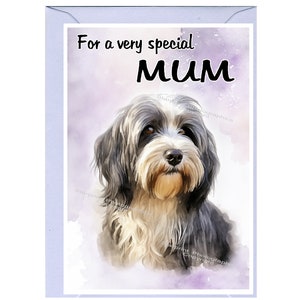 Tarjeta en blanco / nota con diseño de perro terrier tibetano para MAMÁ (6" x 4") con sobre: ideal para el Día de la Madre, cumpleaños, etc.