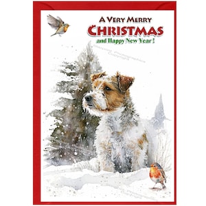 Weihnachtskarte mit Jack-Russell-Terrier-Hund (15,2 x 10,2 cm), innen unbeschriftet – mit Umschlag. Perfekter Artikel für jeden Hundeliebhaber