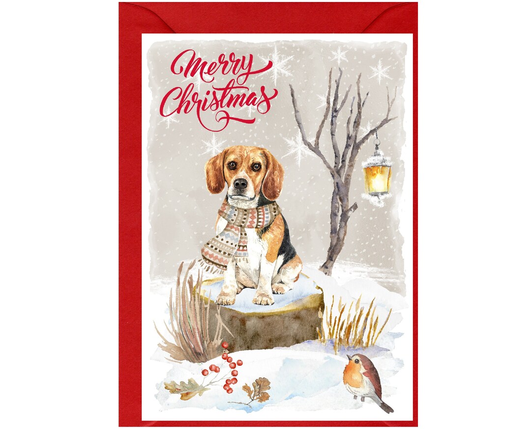 Beagle Dog Christmas Card (6" X 4") Blank Inside - With Envelope ...