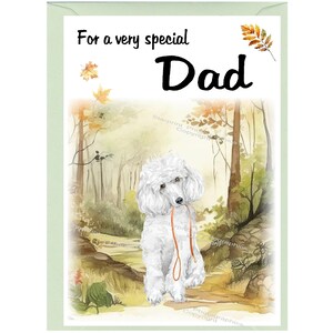 Pudel Hund (weiß) Blanko Karte für DAD (6 "x 4") mit Umschlag - Ideal für den Vatertag, Geburtstag, etc.