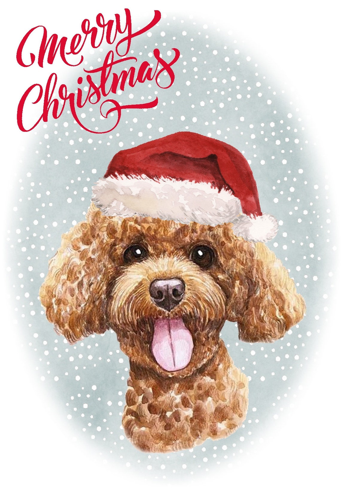 Apricot Poodle Dog Christmas Card (6" X 4") Blank Inside - With ...