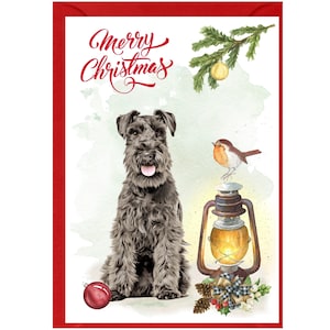 Carte de Noël pour chien schnauzer nain (6 x 4 po.) vierge à l'intérieur - avec enveloppe.  Article parfait pour tous les amoureux des chiens