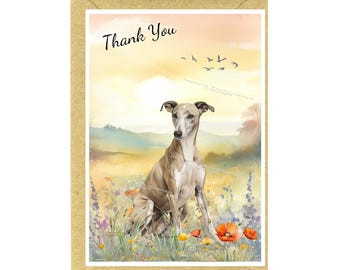 Whippet Dog "Thank You" Card (6" x 4") with Envelope - Blank inside for your own message.