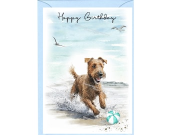 Carte « Happy Birthday » pour chien Terrier irlandais (15,2 x 10,2 cm) avec enveloppe – Intérieur vierge pour votre propre message. Parfait pour tout amateur de chien