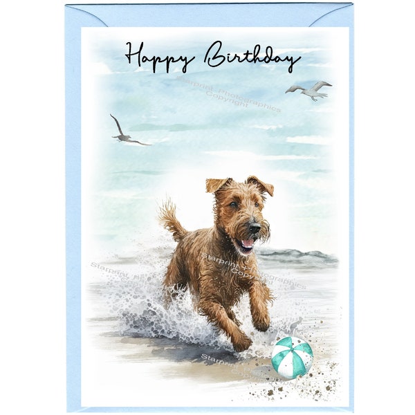 Irish Terrier Dog "Happy Birthday" Card (6" x 4") with Envelope - Blank inside for your own message. Perfect for any dog lover