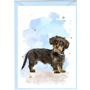 Gepersonaliseerde teckel ruwharige zwart-bruine hondenwenskaart /Notelet (6 "x 4") met envelop. Kaart kan indien gewenst blanco worden gelaten