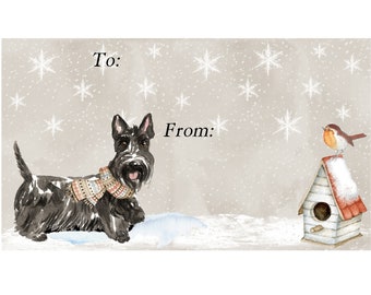 Scottish Terrier / Scottie Dog Christmas Gift Labels, Peel Off Self adhesive, 2 Sheets of 21 Labels, 42 Labels in total