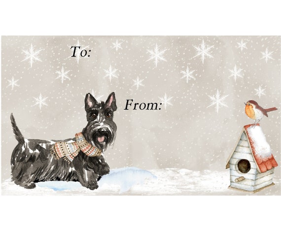 Scottish Terrier / Scottie Dog Christmas Gift Labels, Peel Off Self adhesive, 2 Sheets of 21 Labels, 42 Labels in total