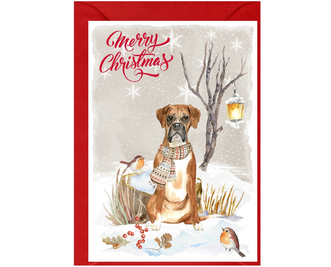 Boxer Dog Christmas Card (6" X 4") Blank Inside - With Envelope ...