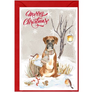 Carte de Noël pour chien boxer (6 x 4 po.) vierge à l'intérieur - avec enveloppe.  Article parfait pour tous les amoureux des chiens