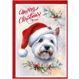 Weihnachtskarte 15 x 10cm West Highland White Terrier / Westie-Hund Blanko - mit Umschlag. Design Nr. 3. Perfekter Artikel für jeden Hundeliebhaber