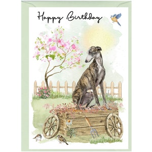 Tarjeta "Feliz cumpleaños" de perro galgo (6" x 4") con sobre - Interior en blanco para su propio mensaje. Perfecto para cualquier amante de los perros.