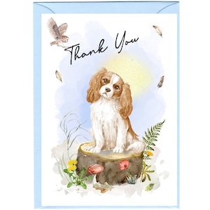 Cartão de agradecimento (15,2 cm x 10,1 cm) para cachorro Cavalier King Charles Spaniel Blenheim com envelope - em branco por dentro para sua própria mensagem.