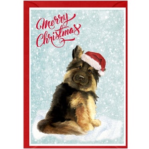 Kerstkaart Duitse herdershond puppy (6 x 4 inch) met blanco binnenkant - met envelop.  Perfect item voor elke hondenliefhebber